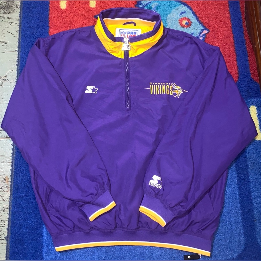 VTG 90’s Starter Minnesota Vikings Windbreaker Jacket Men’s Sz L Y2K Boxy Preppy